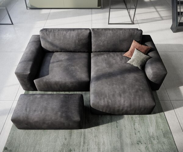 DELIFE Sarokkanapé Lanzo 230x155 cm bőr imitáció vintage antracit variálható rekamié puffal