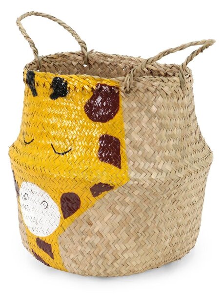Sárga-natúr színű tengerifű játéktároló kosár ø 30x28 cm Giraffe – Compactor