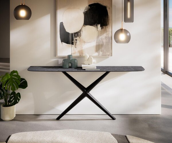 DELIFE Konzolasztal Edge hajóformájú 180x40 cm Laminam® Nero Greco antracit Estelo fém fekete