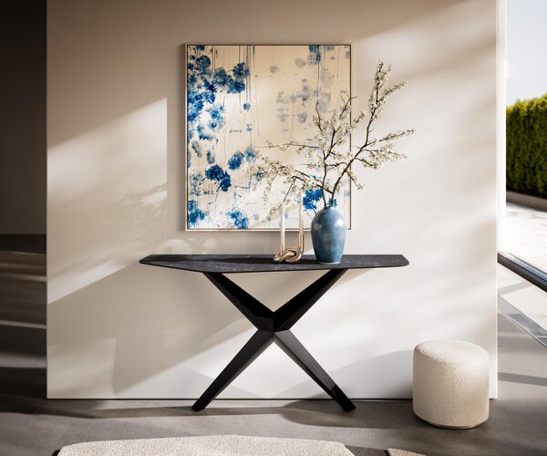 DELIFE Konzolasztal Edge poligonális 140x50 cm Laminam® Nero Greco antracit Zentharo fém fekete
