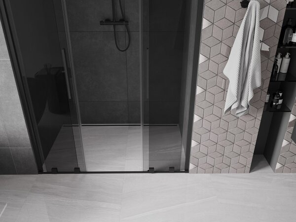 Mexen Velar Duo, tolózuhanyajtó nyitáshoz 140 cm, 8mm szürke üveg, fekete matt, 871-140-000-42-70