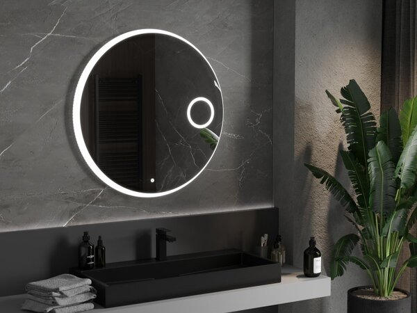 Mexen Ella, LED fürdoszobai tükör háttérvilágítással és kozmetikai tükörrel 90x90 cm, 6000K, páramentes, 9811-090-090-611-00
