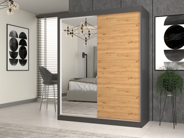 Aldabra IGA 160 A/B tolóajtós gardróbszekrény 120x61x200, 1 tükörrel / sima, antracit- tölgy