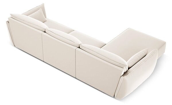 Bézs bársony sarokkanapé (bal oldali-heverő résszel) Vanda – Mazzini Sofas