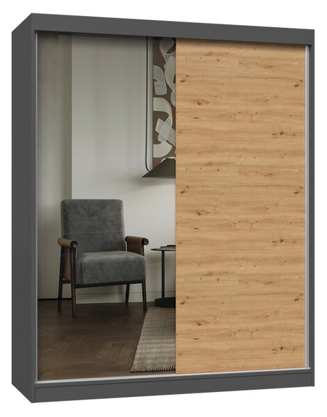 Aldabra IGA 160 A/B tolóajtós gardróbszekrény 120x61x200, 1 tükörrel / sima, antracit- tölgy