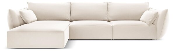 Bézs bársony sarokkanapé (bal oldali-heverő résszel) Vanda – Mazzini Sofas