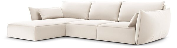 Bézs bársony sarokkanapé (bal oldali-heverő résszel) Vanda – Mazzini Sofas
