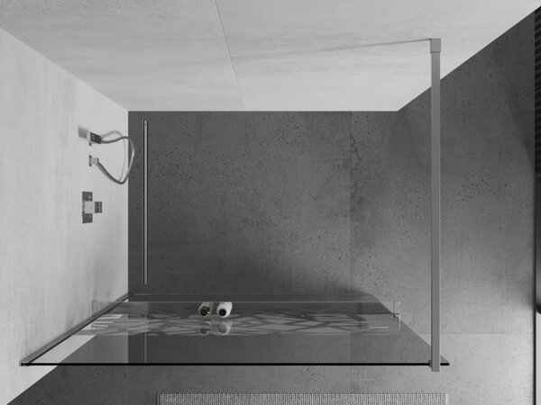 Mexen Kioto +, zuhanyparaván polccal és törölközőtartóval 110 x 200 cm, 8mm átlátszó üvegmintás fehér, króm profil, 800-110-121-01-85