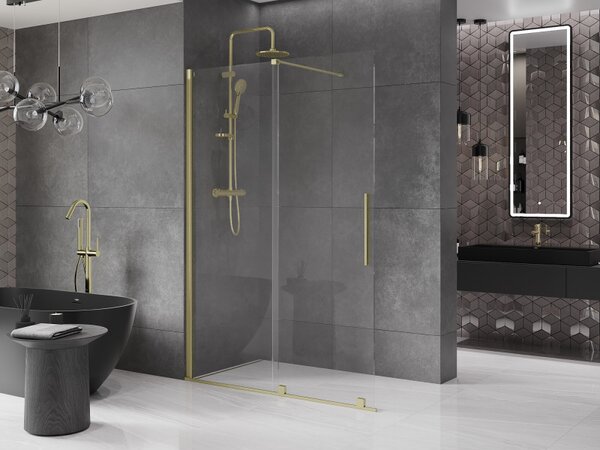 Mexen Velar, nyílásba tolóajtó Walk-In típusú 130 cm, 8 mm átlátszó üveg, arany matt, 871-130-000-03-55