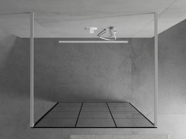 Mexen Kioto, átmenő zuhany paraván 100 x 200 cm, 8mm átlátszó / fekete üvegminta, 2x fehér stabilizáló távtartó, 800-100-002-20-77