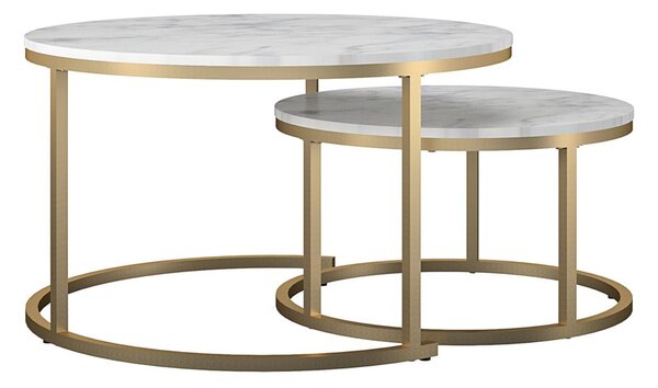 Fehér-aranyszínű kerek dohányzóasztal szett márvány dekorral 2 db-os ø 79 cm Amelia – CosmoLiving by Cosmopolitan