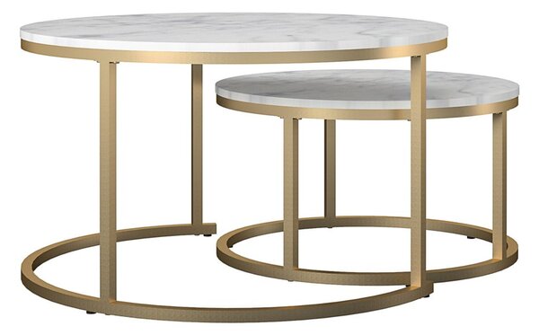 Fehér-aranyszínű kerek dohányzóasztal szett márvány dekorral 2 db-os ø 79 cm Amelia – CosmoLiving by Cosmopolitan
