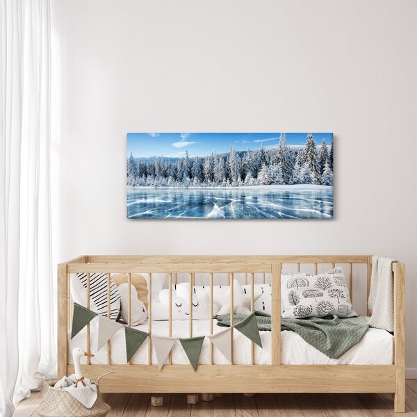 Kép a befagyott tóról és a havas fákról (120x50 cm)