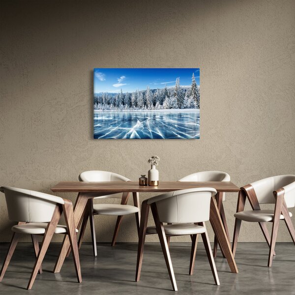 Kép a befagyott tóról és a havas fákról (90x60 cm)