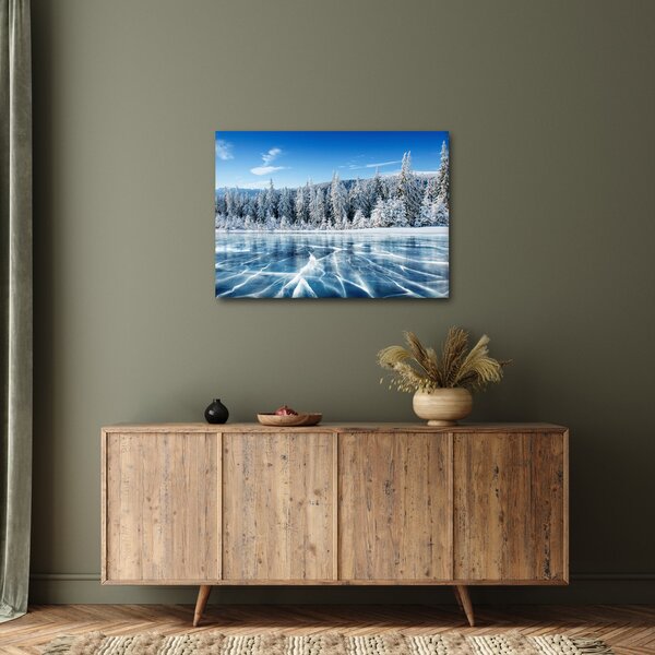 Kép a befagyott tóról és a havas fákról (70x50 cm)