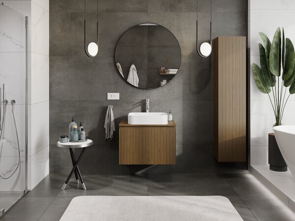 Mexen Rivel, fürdőszobaszekrény 70 cm, 1 fiók, rovátkolt, diófa, 91A20-07047-1-BF86
