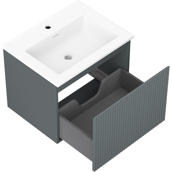 Mexen Rivel, fürdőszobaszekrény 60 cm Otis mosdóval, 1 fiókkal, rovátkolt, grafit matt/fehér matt, 91A20-06047-1-BF66-W18M01