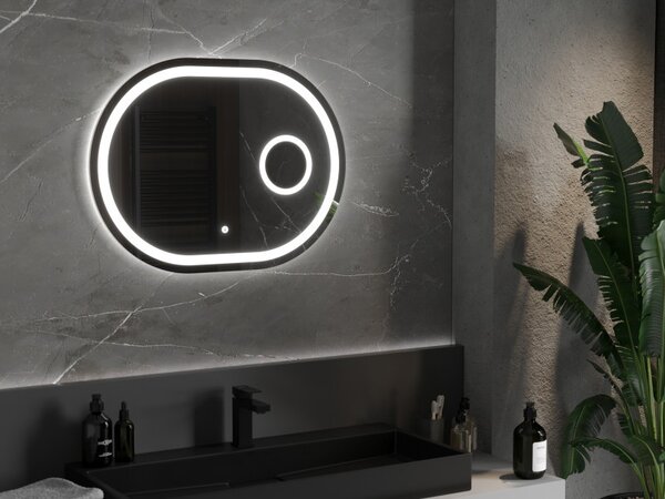 Mexen Umba, LED fürdoszobai tükör háttérvilágítással és kozmetikai tükörrel 80 x 60 cm, 6000K, páramentes, 9822-080-060-611-00