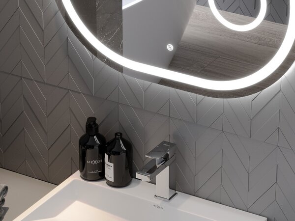 Mexen Umba, LED fürdoszobai tükör háttérvilágítással és kozmetikai tükörrel 80 x 60 cm, 6000K, páramentes, 9822-080-060-611-00