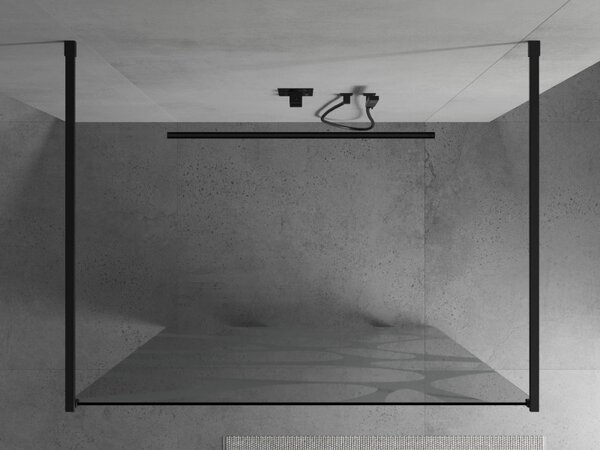 Mexen Kioto, átmenő zuhany paraván 100 x 200 cm, 8mm üveg tiszta / fehér mintás, 2x fekete stabilizáló távtartó, 800-100-002-70-97