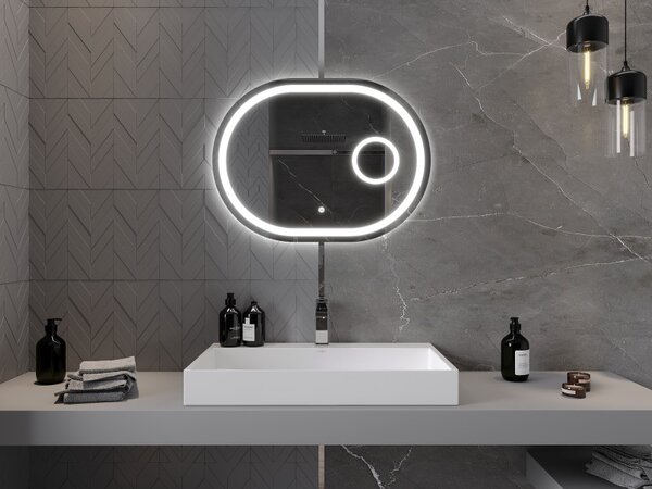 Mexen Umba, LED fürdoszobai tükör háttérvilágítással és kozmetikai tükörrel 80 x 60 cm, 6000K, páramentes, 9822-080-060-611-00
