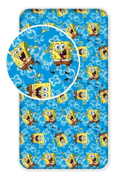 Kék gumis pamut gyerek lepedő 90x200 cm Sponge Bob "Blue" – Jerry Fabrics