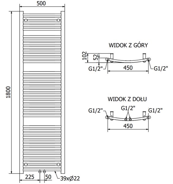 Mexen Ares, fűtőelem 1800x500 mm, 647 W, króm, W102-1800-500-00-01