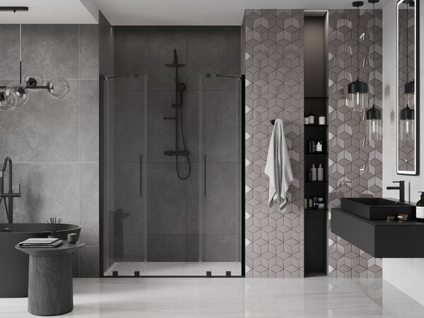 Mexen Velar Duo, nyitható tolóajtó 150x200 cm, 8mm átlátszó üveg, fekete matt, 871-150-000-02-70