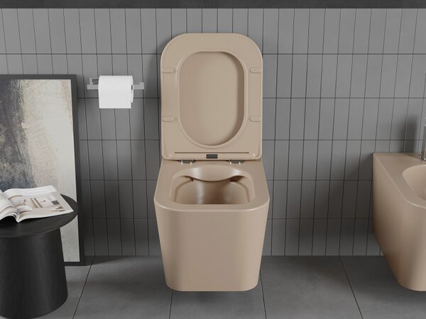Mexen Teo Rimless, falra szerelhető WC csésze 51x34,5x34 cm, duroplasztból készült lassú ütésű ülőfelülettel, cappuccino matt, 30854064