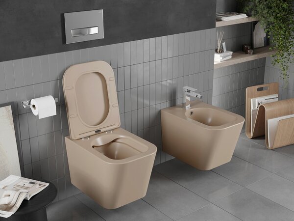 Mexen Teo Rimless, falra szerelhető WC csésze 51x34,5x34 cm, duroplasztból készült lassú ütésű ülőfelülettel, cappuccino matt, 30854064