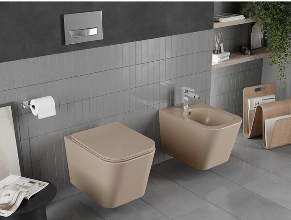 Mexen Teo Rimless, falra szerelhető WC csésze 51x34,5x34 cm, duroplasztból készült lassú ütésű ülőfelülettel, cappuccino matt, 30854064