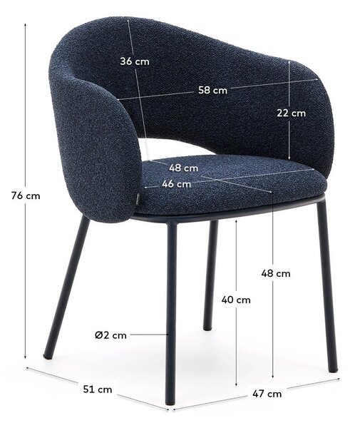 Sötétkék kárpitozott étkezőfotel Maina – Kave Home