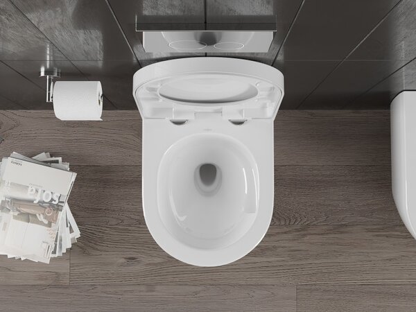 Mexen Carmen, falra akasztható wc csésze 490x365x340 mm, Perem nélküli Tornado + duroplast wc ülőke, fényes fehér, 30880200T