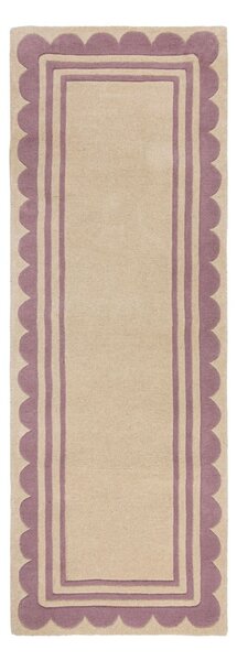 Lila-natúr színű kézi szövésű gyapjú futószőnyeg 80x230 cm Lois Scallop – Flair Rugs
