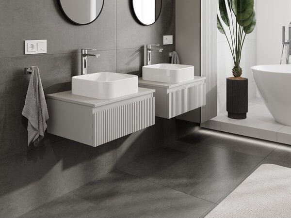 Mexen Rivel, fürdőszobaszekrény 60 cm munkalappal, 1 fiókkal, hornyolt, matt szürke, 91A20-06023-1-BFC62