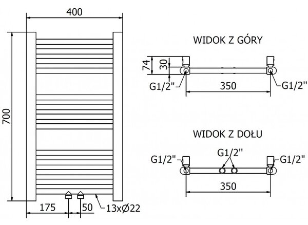 Mexen Mars, fűtőelem 700x400 mm, 188 W, arany fényes, W110-0700-400-00-50