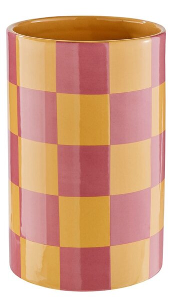 CHECKER kerámia váza 20cm sárga/rózsaszín
