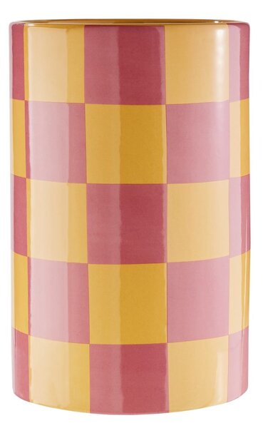 CHECKER kerámia váza 20cm sárga/rózsaszín