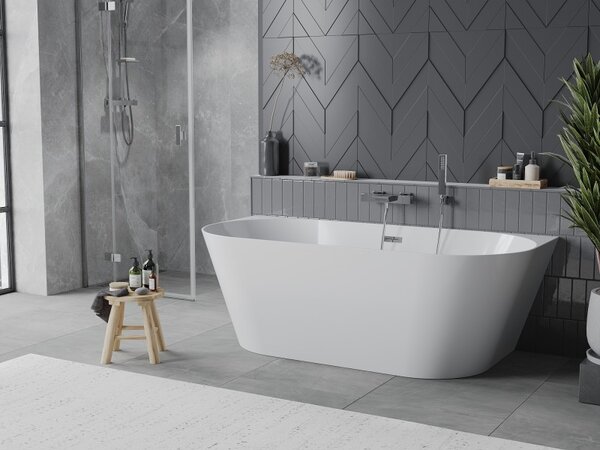 Mexen Oval Slim, szabadon álló fali kád 170 x 80 cm, fényes fehér, króm túlfolyó, 52661708000-01