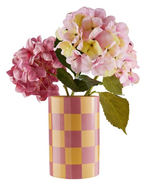 CHECKER kerámia váza 20cm sárga/rózsaszín