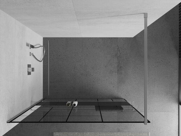 Mexen Kioto +, zuhanyparaván polccal és törölközőtartóval 70 x 200 cm, 8mm átlátszó üvegmintás fekete, króm profil, 800-070-121-01-78