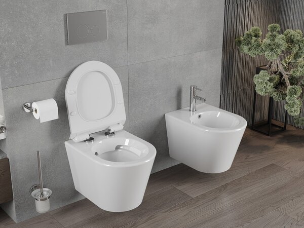 Mexen Rico falra akasztható WC Perem nélküli WC ülőkével Vékony hőre keményedő, fehér - 30720100