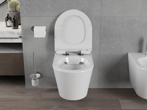 Mexen Rico falra akasztható WC Perem nélküli WC ülőkével Vékony hőre keményedő, fehér - 30720100