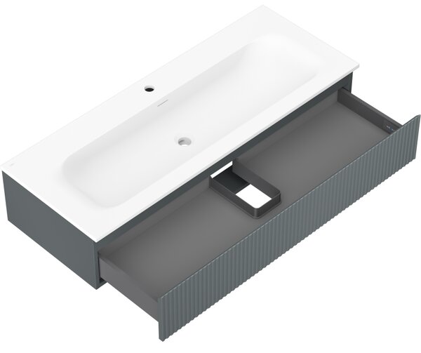 Mexen Rivel, fürdőszobaszekrény 120 cm Vela mosdóval, 1 fiókkal, rovátkolt, grafit matt/fehér matt, 91A20-12023-1-BF66-W23M0
