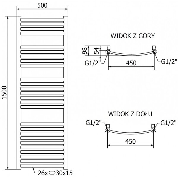 Mexen Helios, fűtőelem 1500x500 mm, 537 W, arany fényes, W103-1500-500-00-50