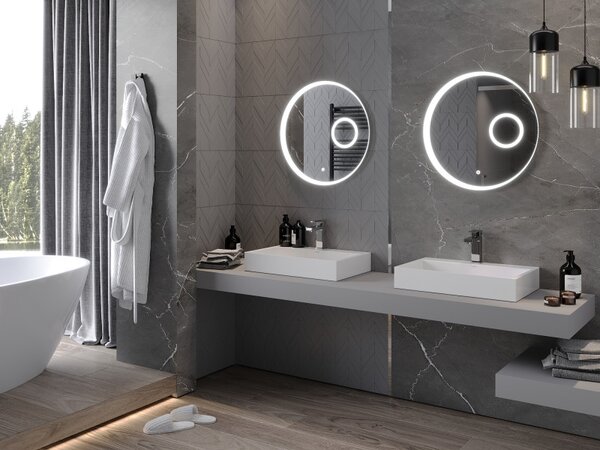 Mexen Ella, LED fürdõszobai tükör háttérvilágítással és kozmetikai tükörrel 60x60 cm, 6000K, páramentesítõ, 9811-060-060-611-00