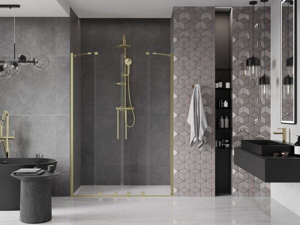 Mexen Velar Duo, nyitható tolóajtó 160x200 cm, 8mm átlátszó üveg, arany matt, 871-160-000-02-55