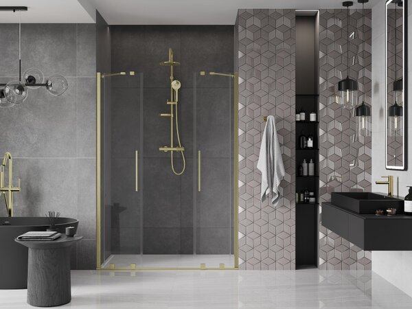 Mexen Velar Duo, nyitható tolóajtó 160x200 cm, 8mm átlátszó üveg, arany matt, 871-160-000-02-55