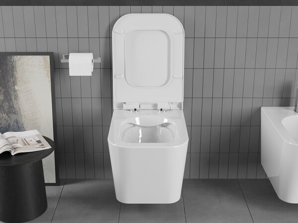 Mexen Teo Rimless WC csésze lassan csukódó, vékony duroplast WC-ülőkével, fehér fényes - 30850700