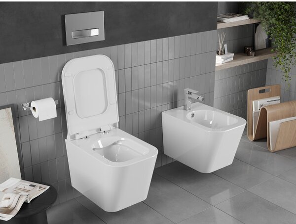 Mexen Teo Rimless WC csésze lassan csukódó, vékony duroplast WC-ülőkével, fehér fényes - 30850700